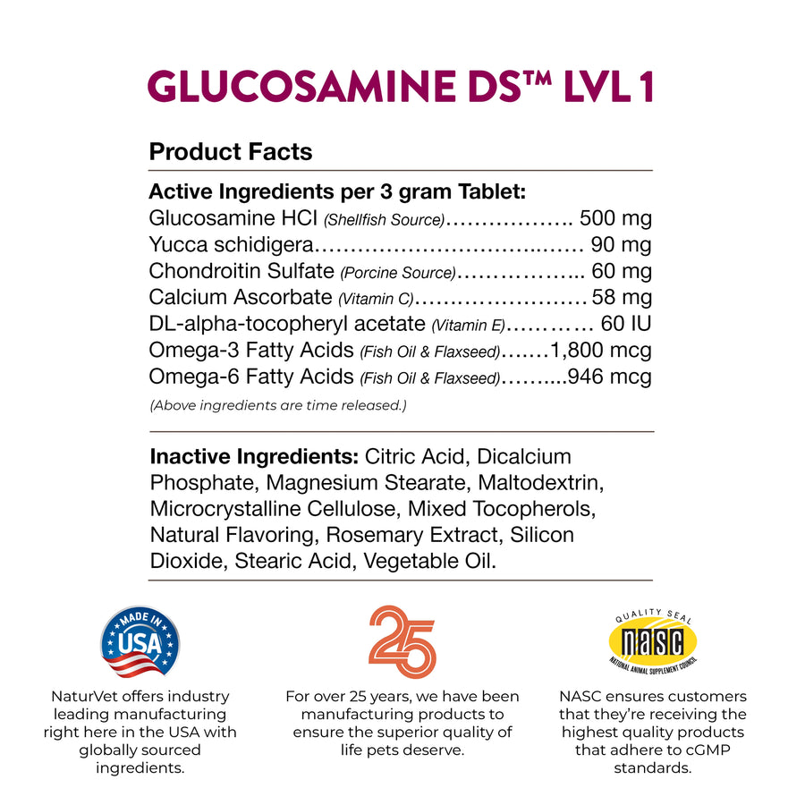 NaturVet Glucosamine DS Level 1 Chewable Tablets