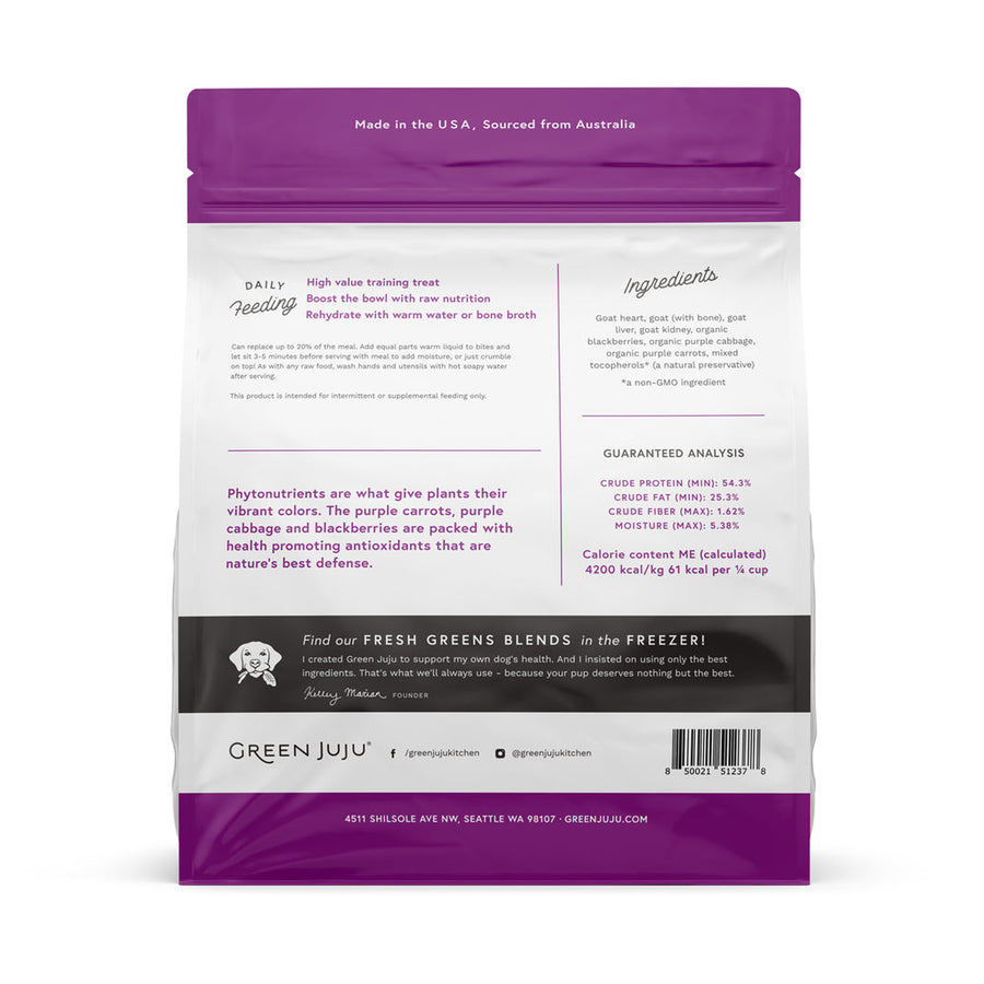 Green Juju Goat Purple Whole Food Bites back of bag.
