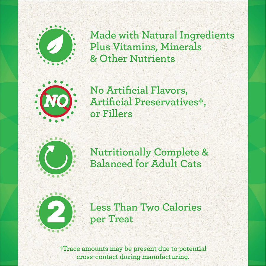 Greenies SmartBites Healthy Indoor Chicken Flavor Cat Treats, are made with Natural Ingredients, No Artificial Flavors, Preservatives, or Fillers, Nutritionally Complete, and Less Than Two Calories per Treat