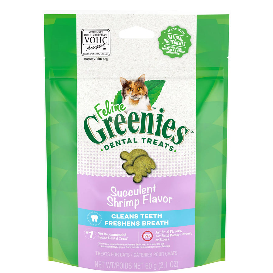 Front pouch of Greenies Succulent Shrimp Dental Cat Treats 60g