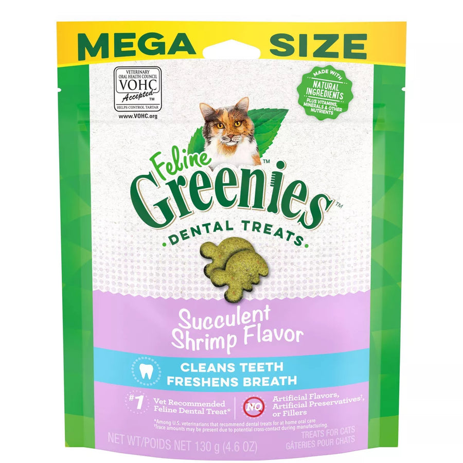 Greenies Succulent Shrimp Dental Cat Treats Mega Size130g Front Pouch