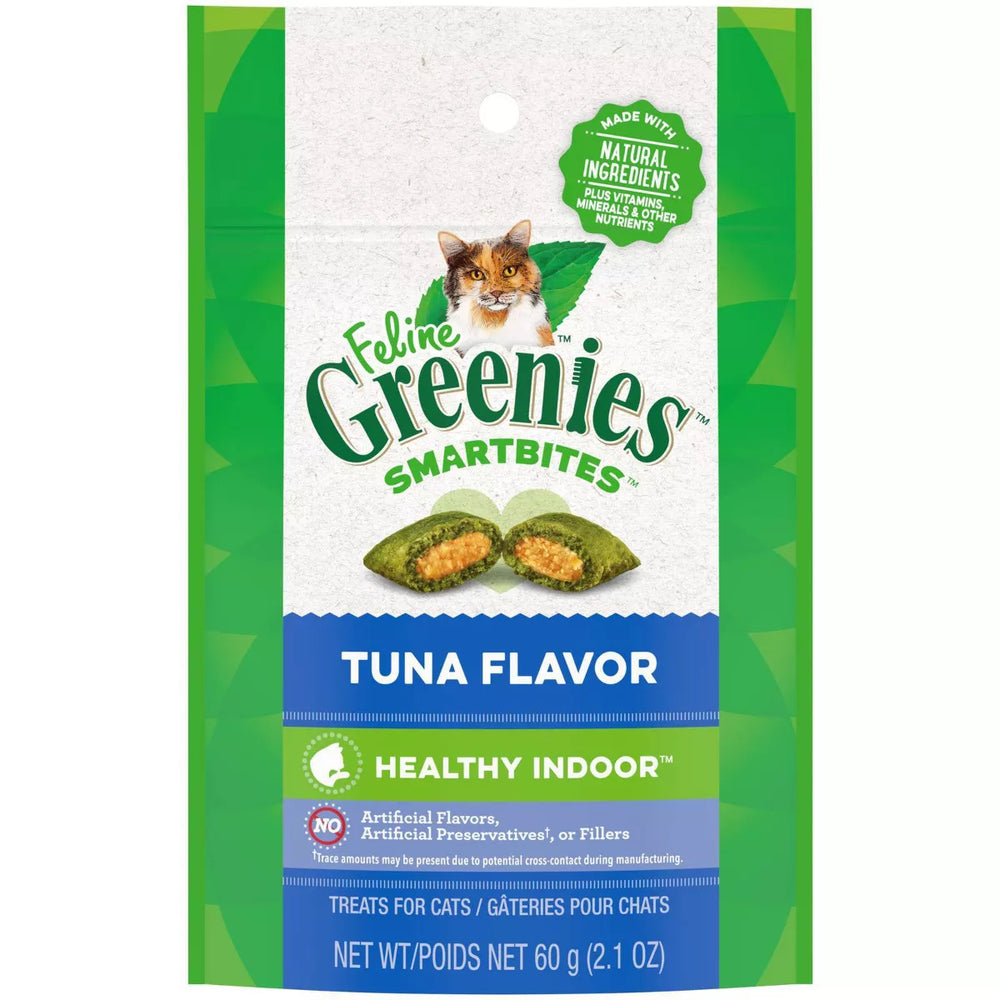 Greenies Tuna Flavored Healthy Indoor Smartbites Cat Treats 60g front packaging