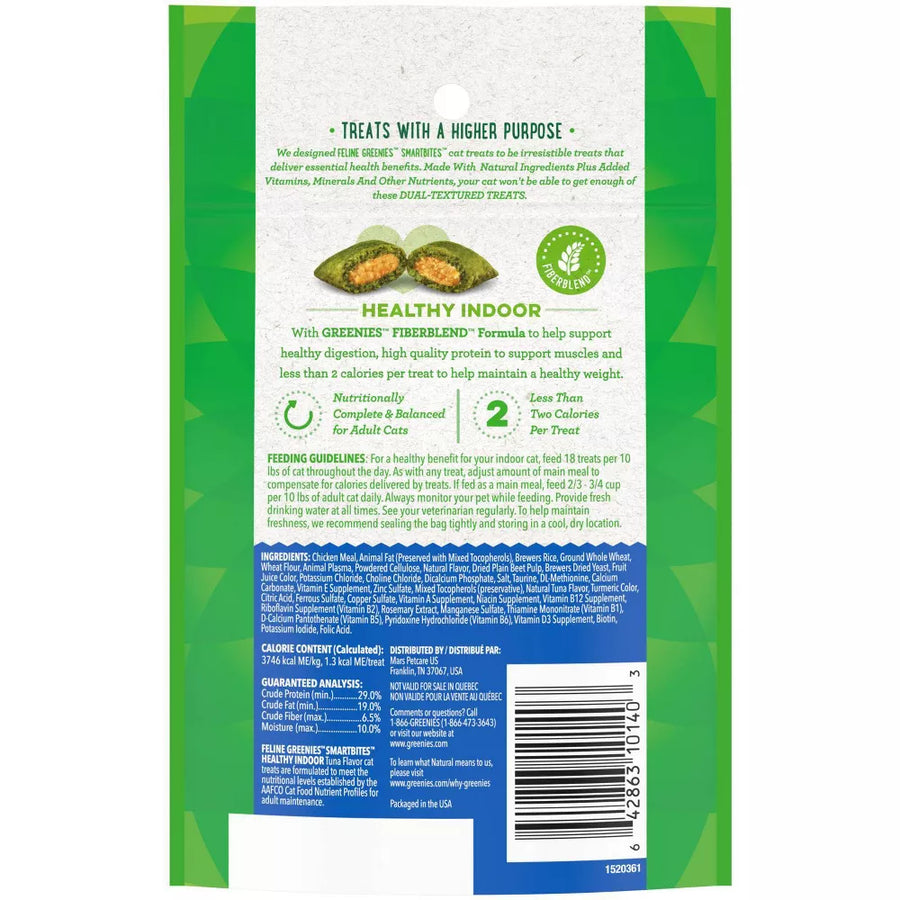 Greenies Tuna Flavored Healthy Indoor Smartbites Cat Treats 60g, Back Pouch