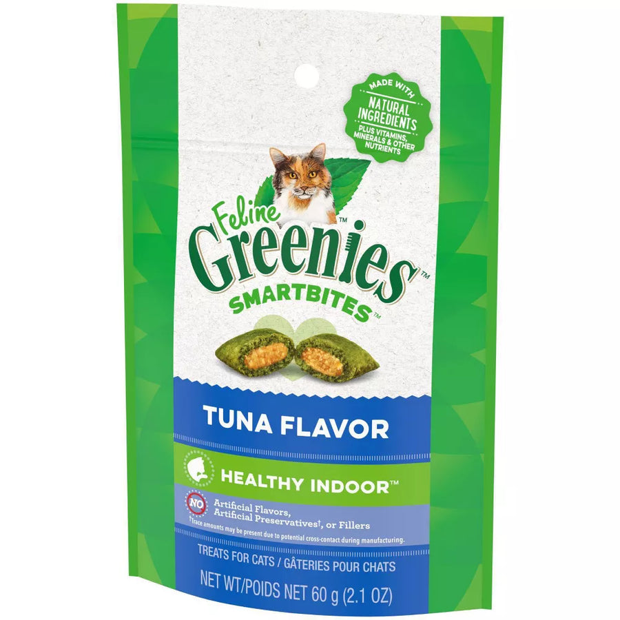 Greenies Tuna Flavored Healthy Indoor Smartbites Cat Treats 60g, Front Pouch