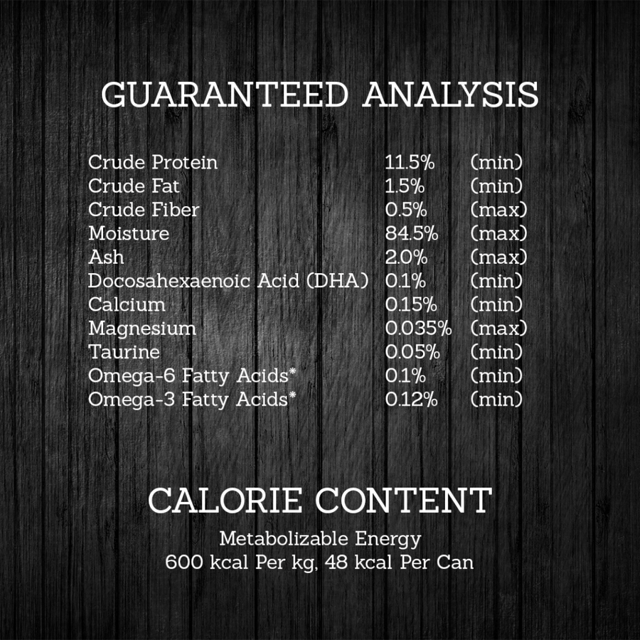 Guaranteed Analysis for Fussie Cat Premium Grain Free Tuna with Chicken Liver in Aspic.
