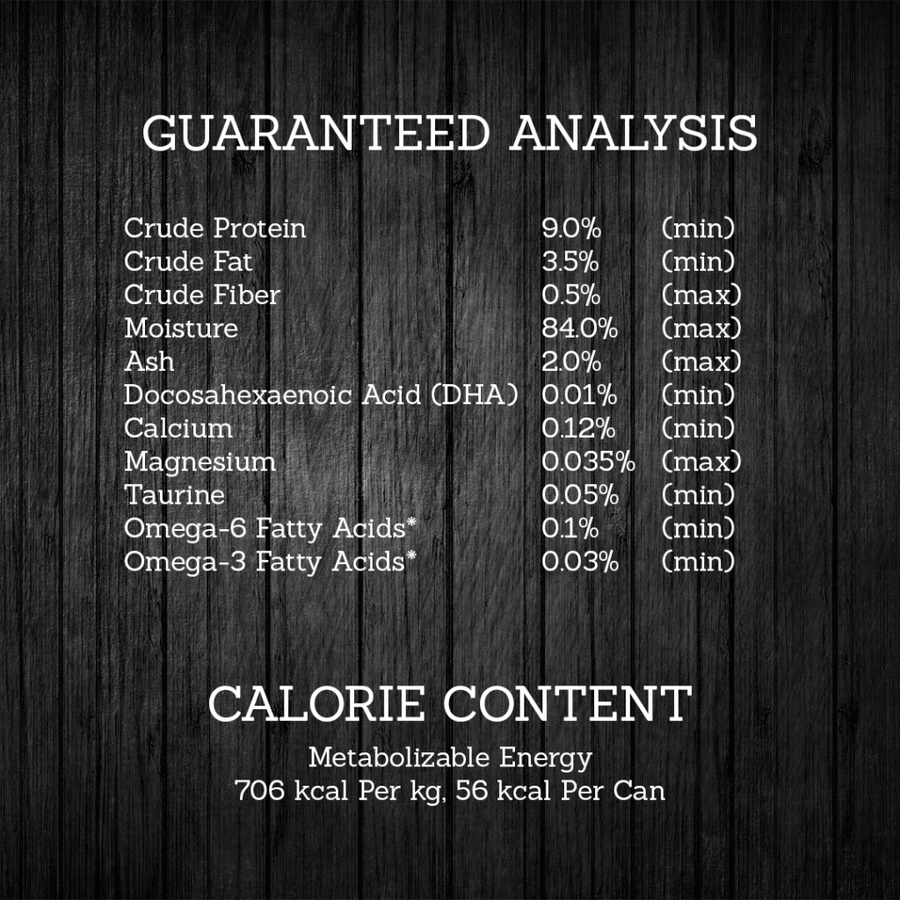 Guaranteed Analysis for Fussie Cat Super Premium Chicken with Sweet Potato Formula in Gravy.