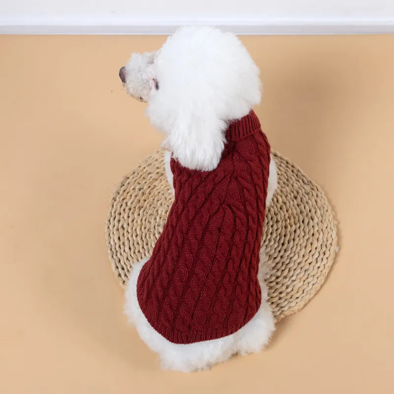 WonderfulPet Twist Knit Pullover Dog Sweater in Red