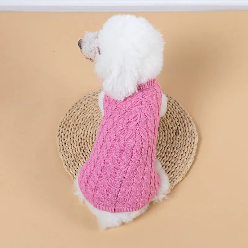 WonderfulPet Twist Knit Pullover Dog Sweater in Pink