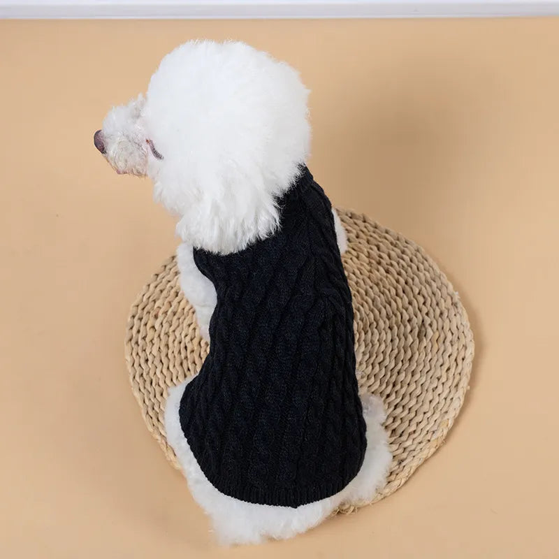 WonderfulPet Twist Knit Pullover Dog Sweater in Black