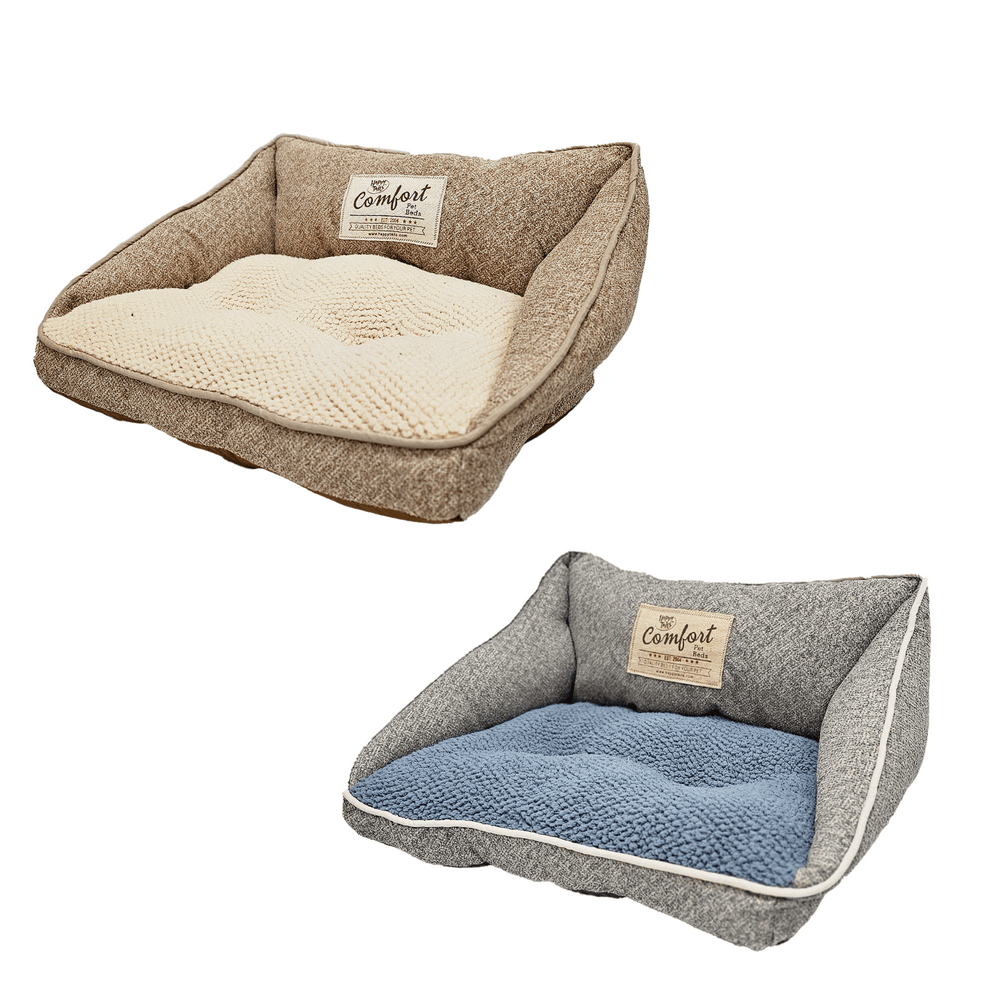 Tan and Blue Happy Tails Shabby Chic Mini Sofa Dog Bed, 20" x 14"