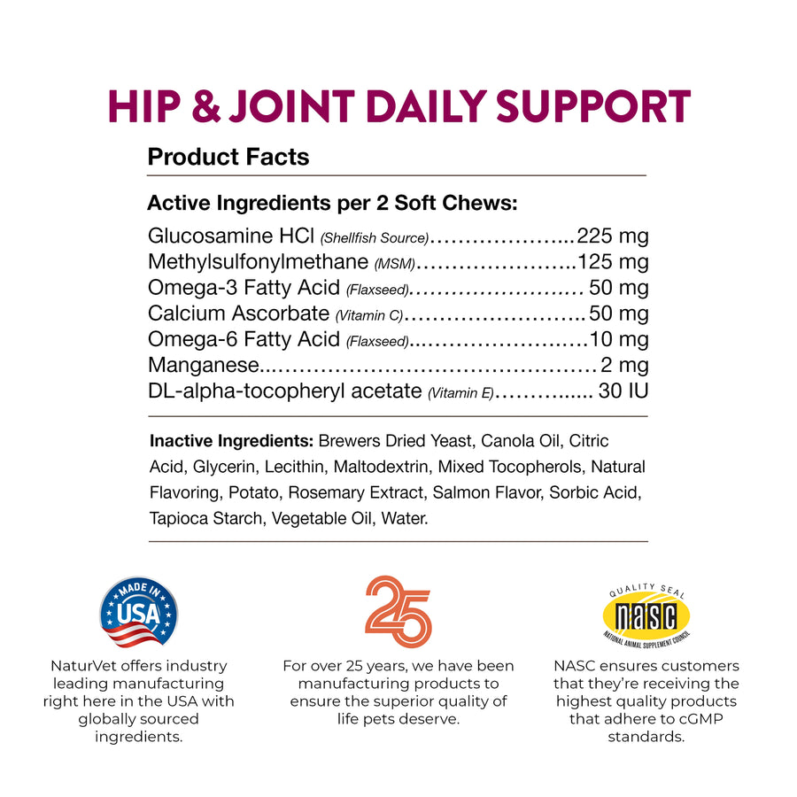 NaturVet Hip and Joint Plus Omegas 60-ct