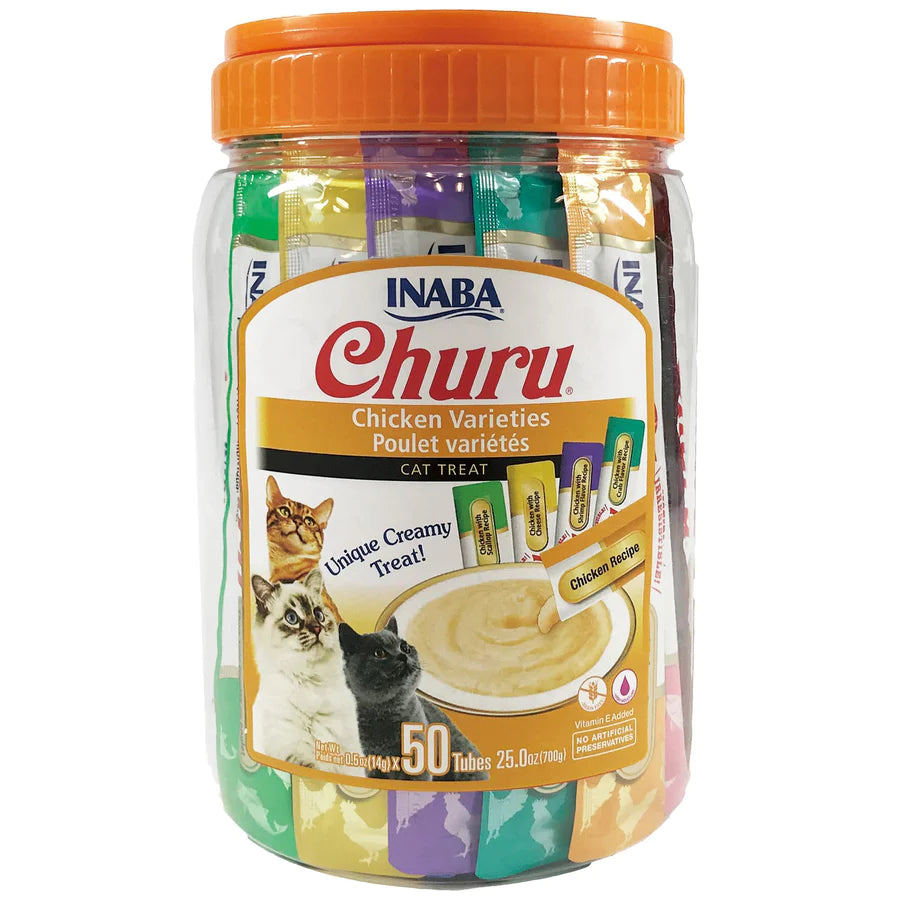 Inaba Churu Chicken Variety 50 Pack Cat Treats 50 Tubes Front Container