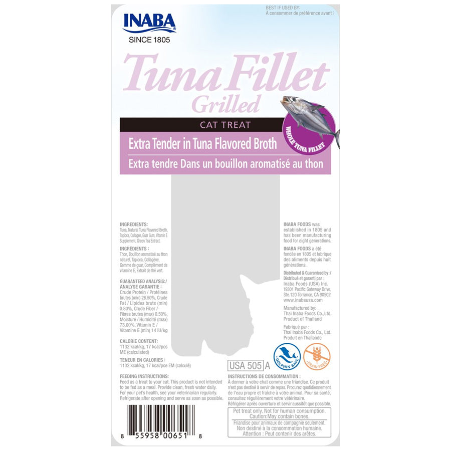 Inaba Tuna Fillet in Broth Extra Tender Cat Treat 15g Back Packaging