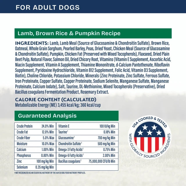 Natural Balance Health Protection Lamb, Brown Rice & Pumpkin Dry Dog Food Ingredients.