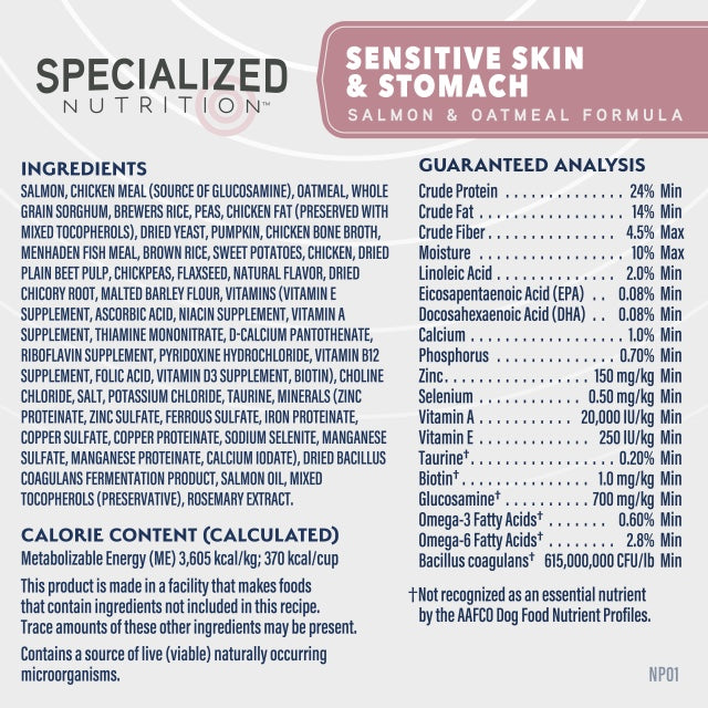 Natural Balance Specialized Nutrition Sensitive Skin & Stomach Salmon & Oatmeal Dry Dog Food Ingredients.