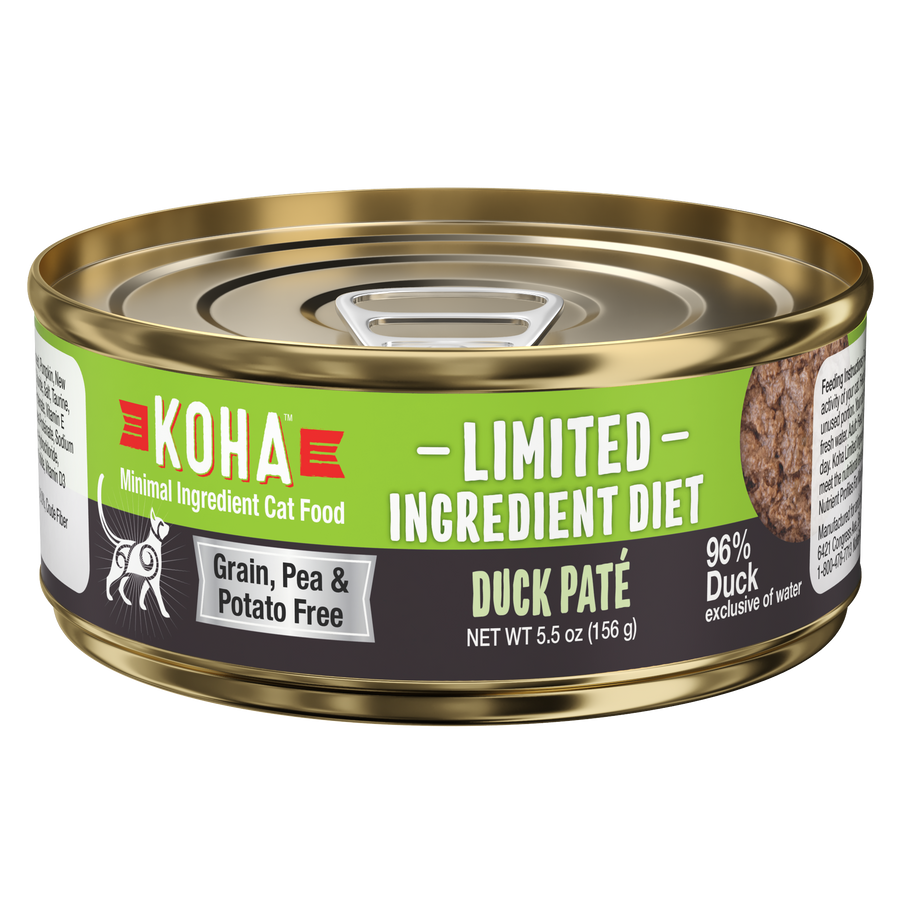 Front can of KOHA Grain & Potato Free Limited Ingredient Diet Duck Pate Canned Cat Food 5.5oz