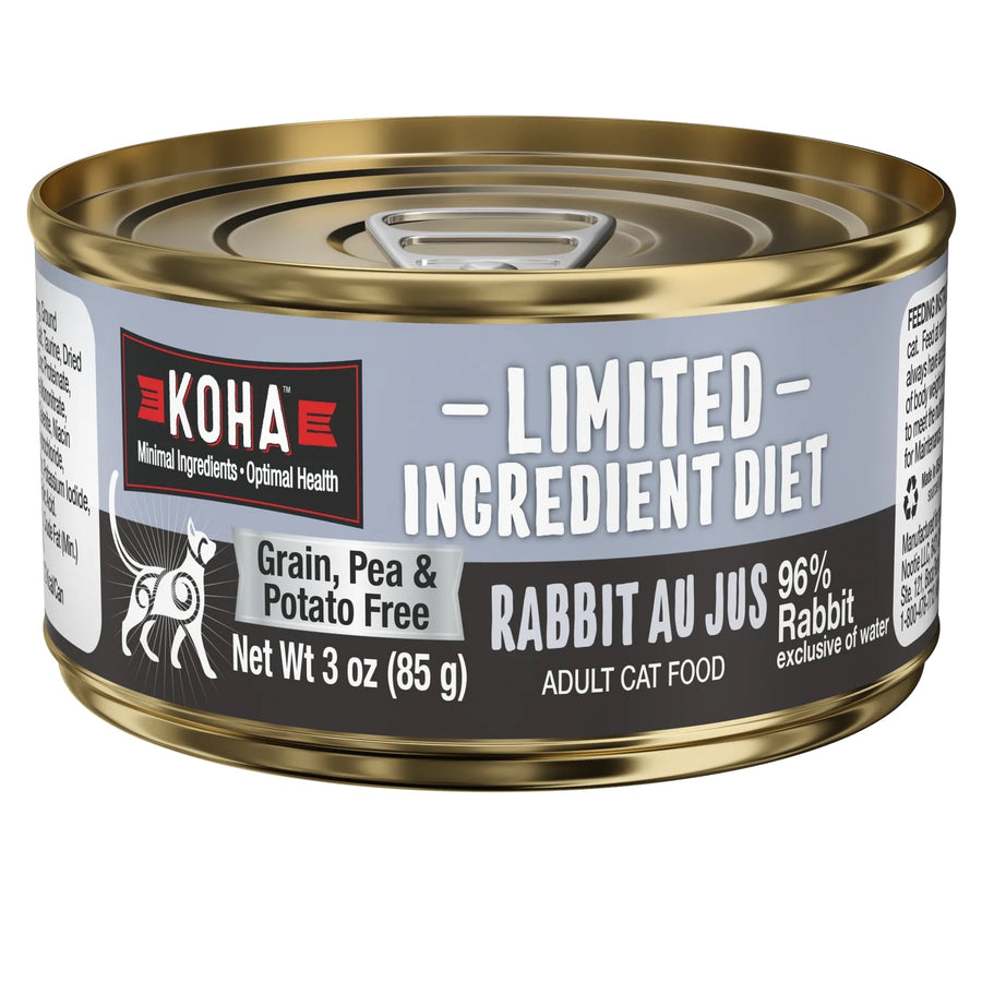 KOHA Grain & Potato Free Limited Ingredient Diet Rabbit Pate Canned Cat Food front of can.