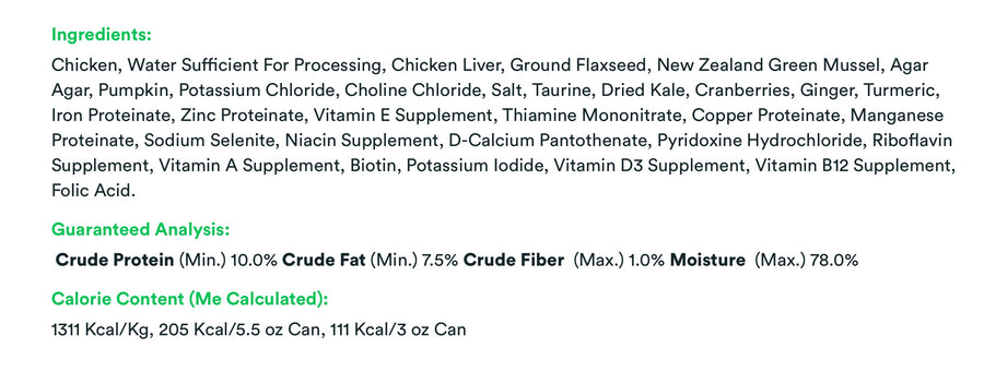 Ingredients list for KOHA Grain & Potato Free Limited Ingredient Diet Turkey Pate Canned Cat Food.