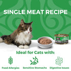 Sngle Meat Recipe- Ideal for Cats with:
* Food Allergies
* Sensitive Stomachs
* Digestive Issues