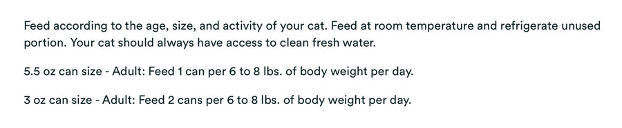 Feeding Guidelines for KOHA Grain & Potato Free Limited Ingredient Diet Turkey Pate Canned Cat Food.