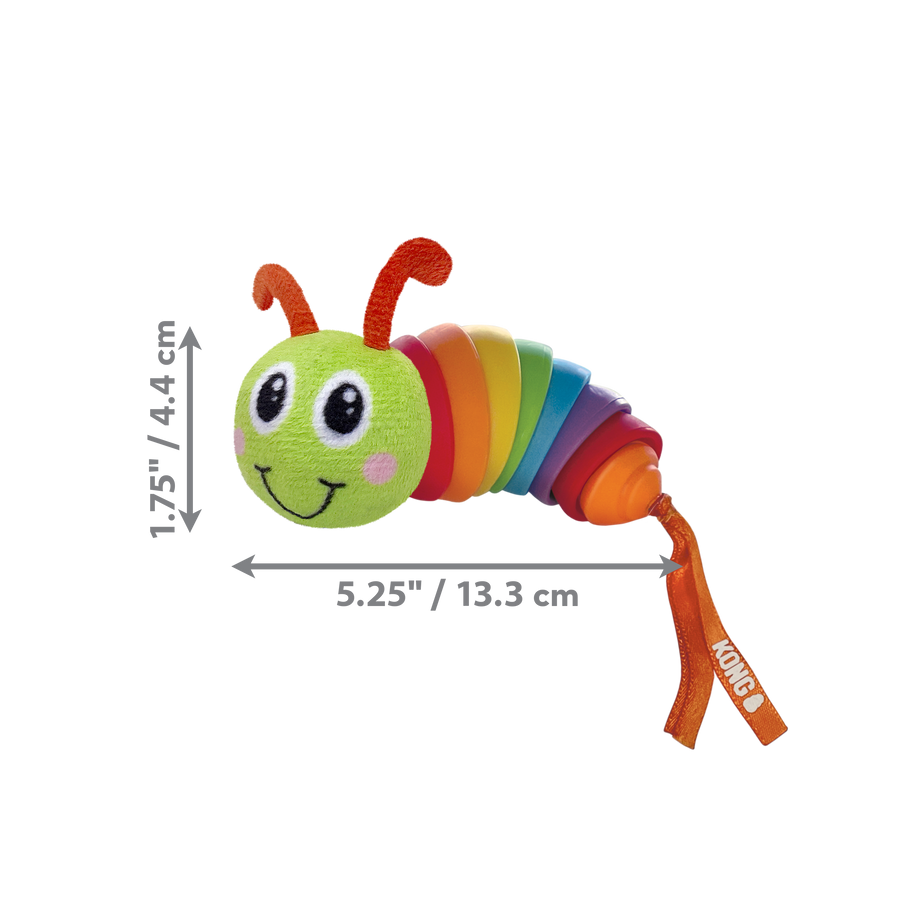 1.75 x 5.25 inches size of KONG Bat-A-Bout Clackz Caterpillar Cat Toy