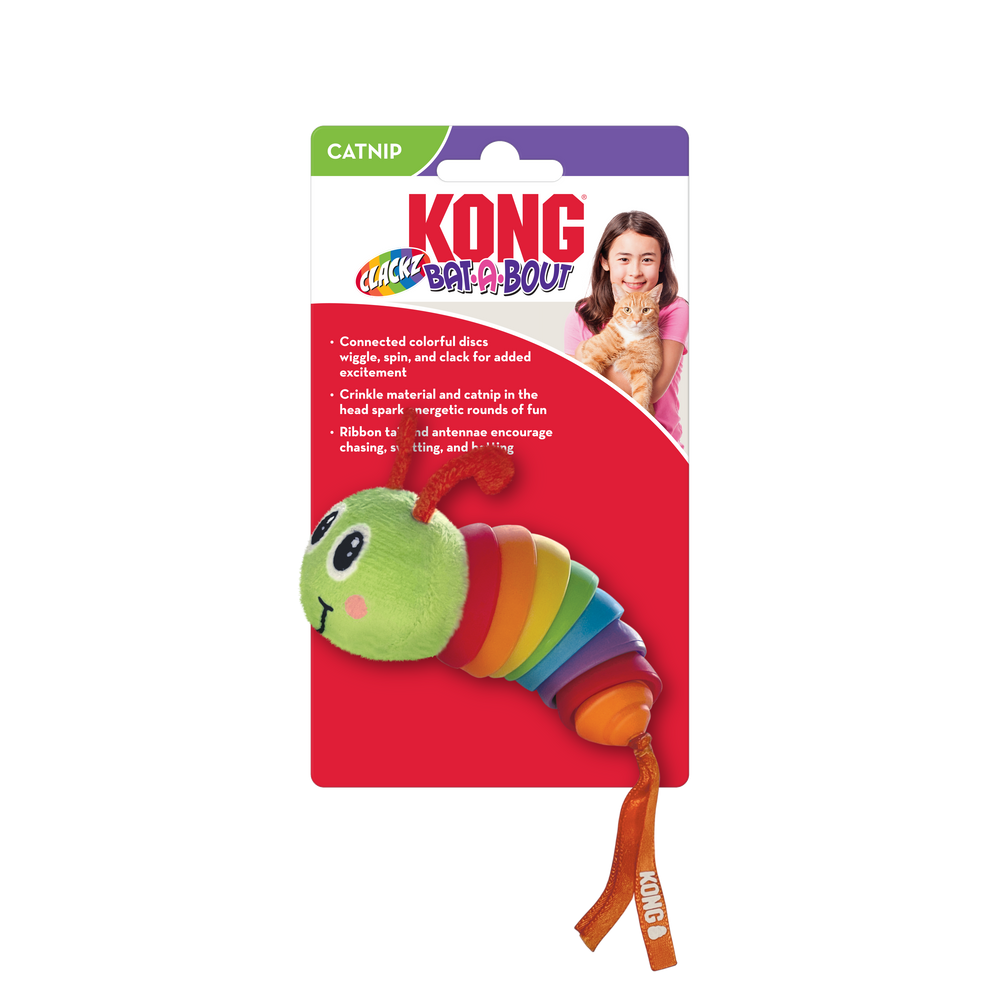 Front Packaging of KONG Bat-A-Bout Clackz Caterpillar Cat Toy