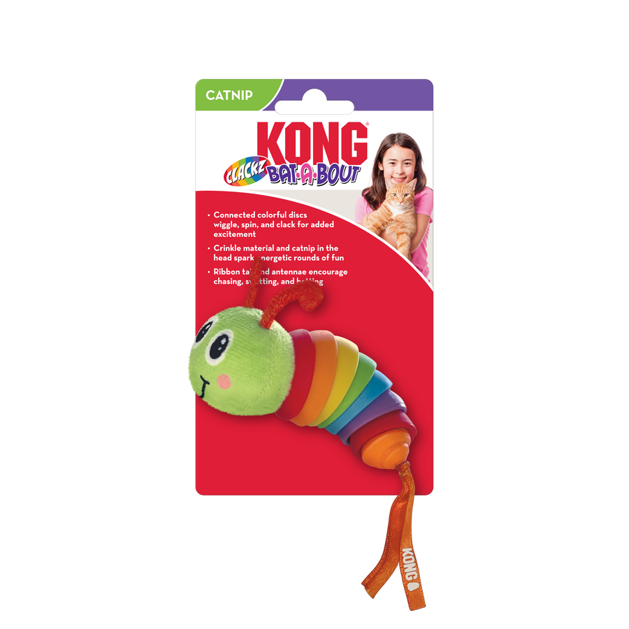 Front Packaging of KONG Bat-A-Bout Clackz Caterpillar Cat Toy