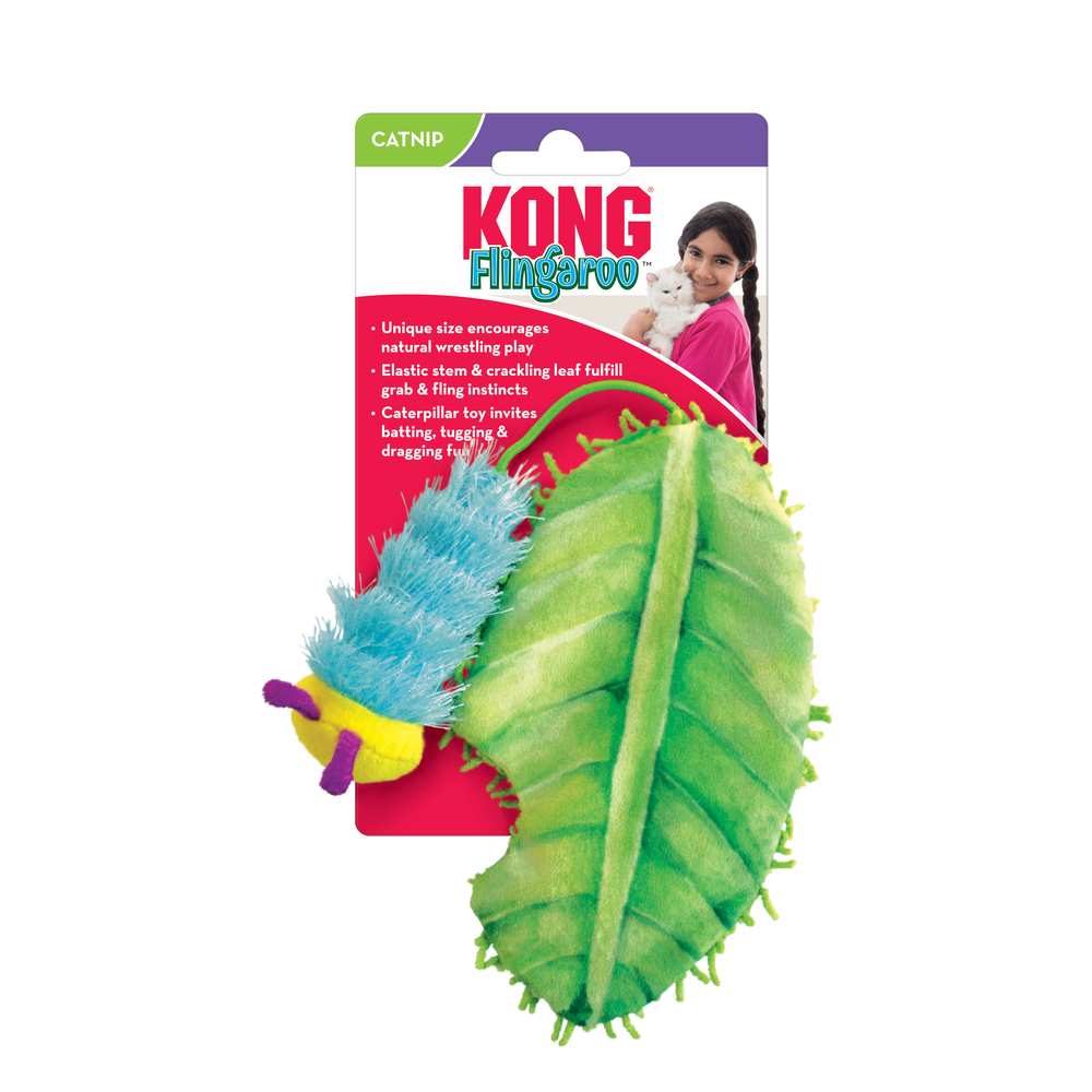 Front packaging of KONG Flingeroo Caterpiller Cat Toy