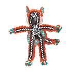 This image provides an inside look at the KONG Floppy Knots Fox Dog Toy, revealing its internal rope structure. The plush fox has a strong rope skeleton tied in multiple knots, extending through its arms, legs, and torso, enhancing durability and providing a satisfying chewing experience for dogs. The exterior remains soft and plush, while the rope interior ensures long-lasting play.