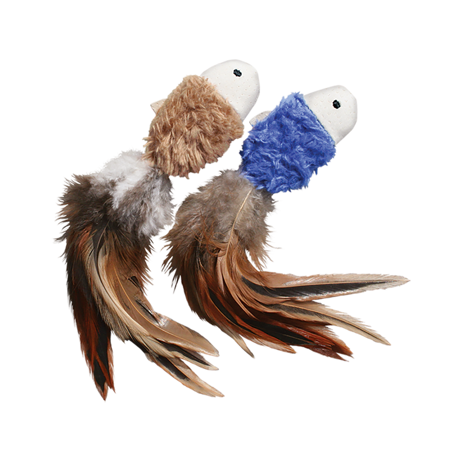 KONG Natural Crinkle Fish 2 Pack Cat Toy in blue and brown