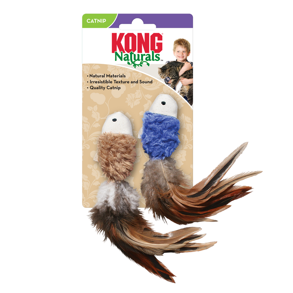 Front packaging of KONG Natural Crinkle Fish 2 Pack Cat Toy 