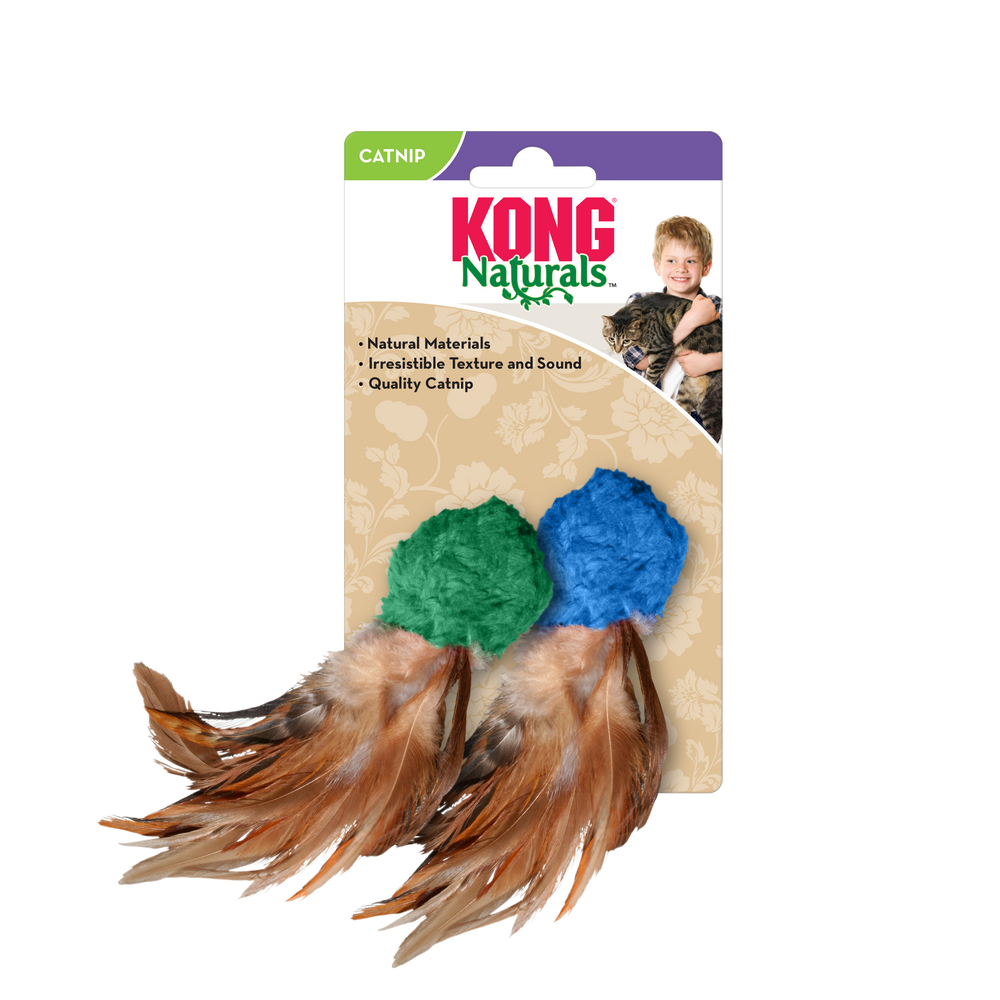 Front Packaging of KONG Naturals Crinkle Ball with Feathers Cat Toy