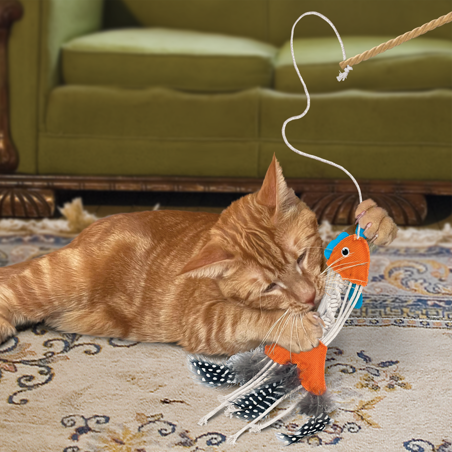 Cat playing KONG Naturals Fish Teaser Cat Toy