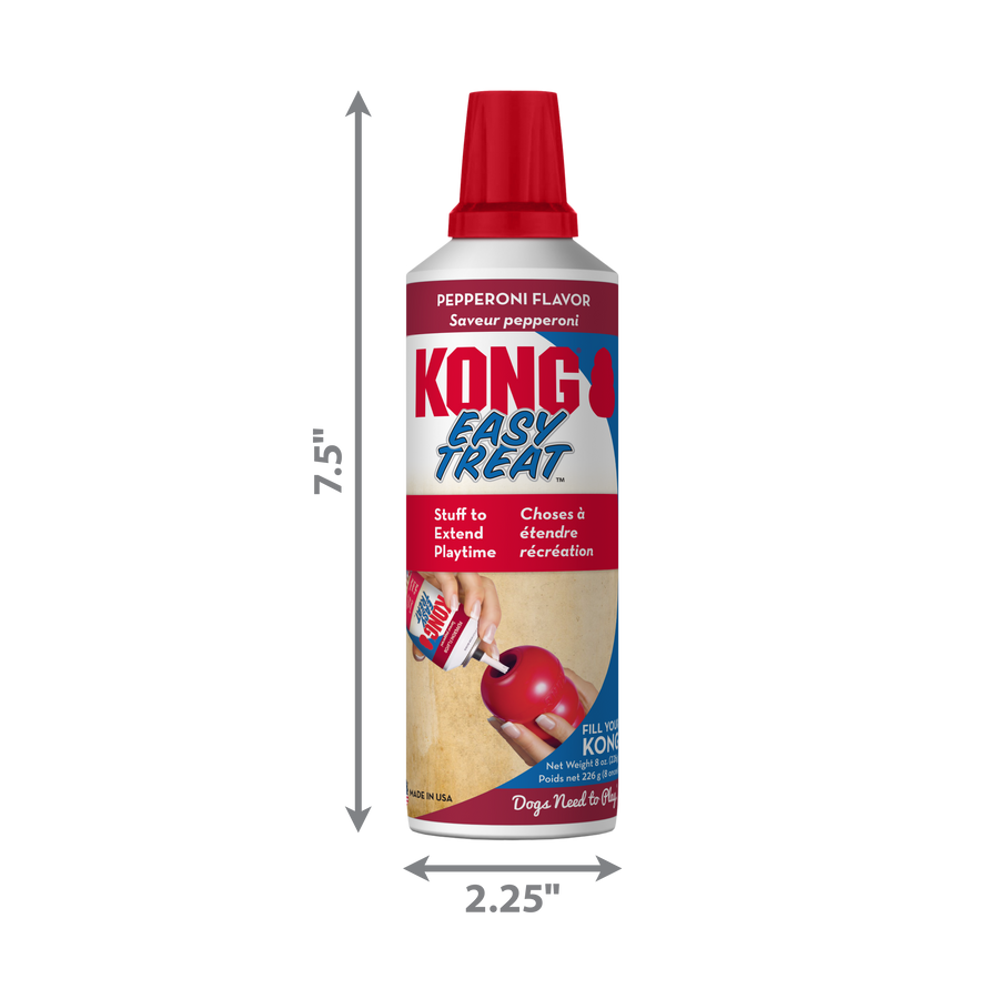 2.25 x 7.5 inches size of bottle of KONG Pepperoni Easy Treat for Dogs