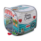 KONG Play Space Camper Cat Cube, a pop-up cat cube designed to look like a vintage camper with the words "Happy Camper" on the side