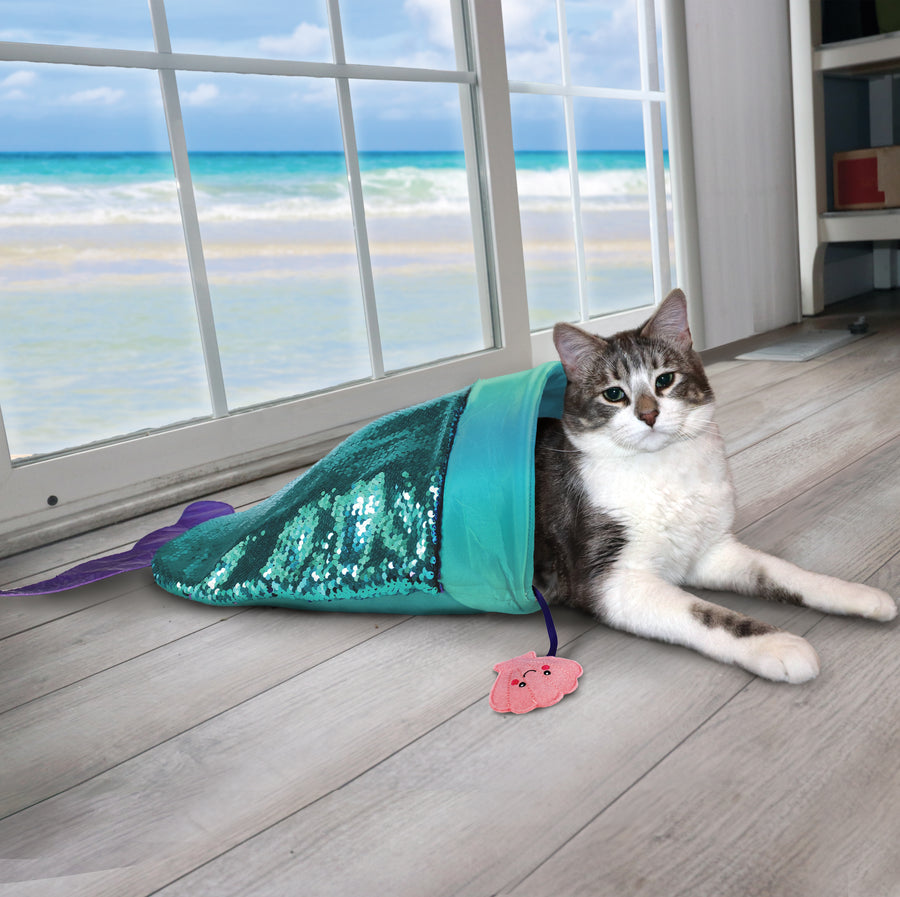 Cat using KONG Play Spaces SeaQuins Sack Cat Toy
