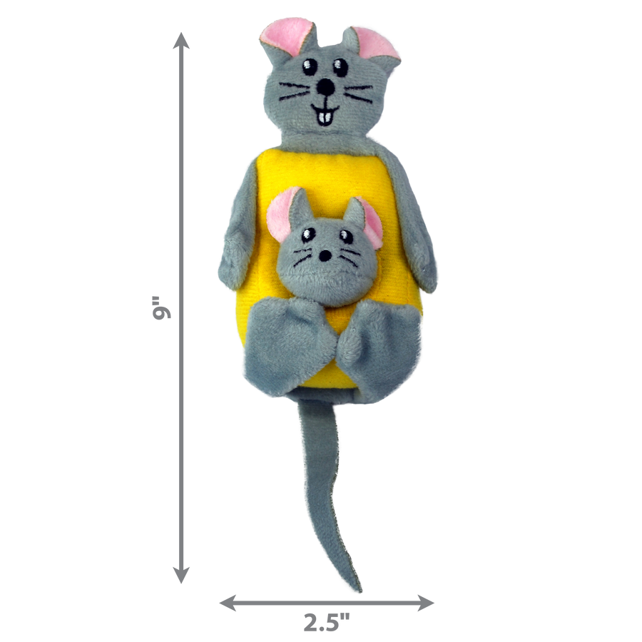 KONG Pull-A-Partz Cheezy Cat Toys size is 2.5 x 9 inches