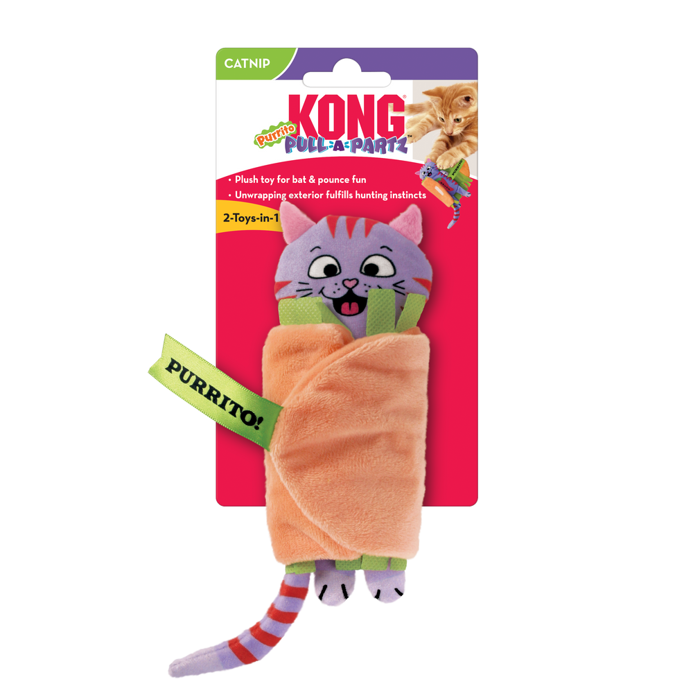 Front packaging of KONG Pull-A-Partz Purrito Cat Toys