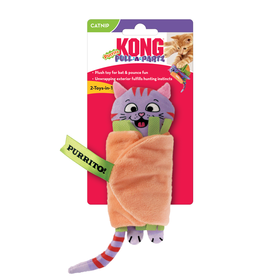 Front packaging of KONG Pull-A-Partz Purrito Cat Toys