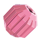 A pink KONG Puppy Activity Ball Dog Toy featuring a geometric, multifaceted design with deep grooves and textured ridges. The ball has an opening on one side, designed to hold treats or kibble for interactive play. The soft rubber material is gentle on puppy teeth while promoting chewing and engagement.