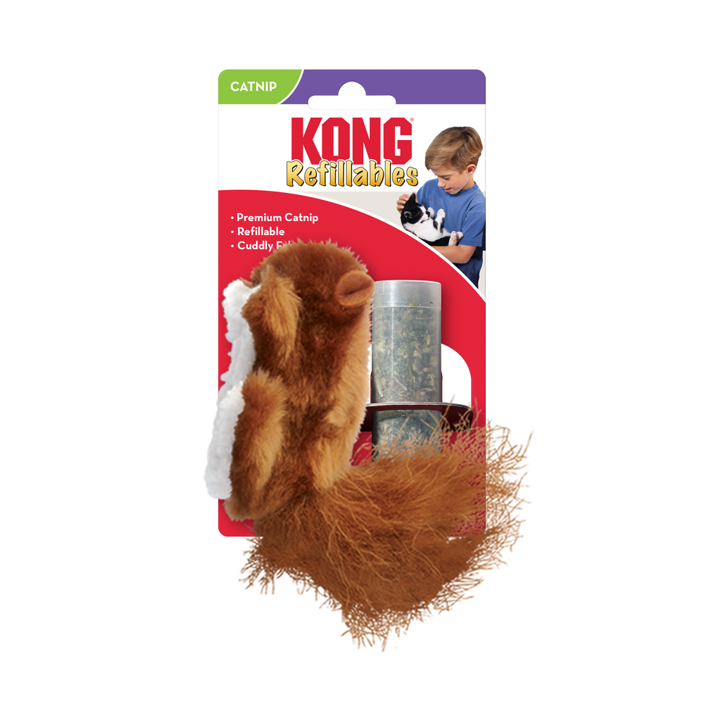 Front packaging of KONG Refillables Squirrel Catnip Cat Toy
