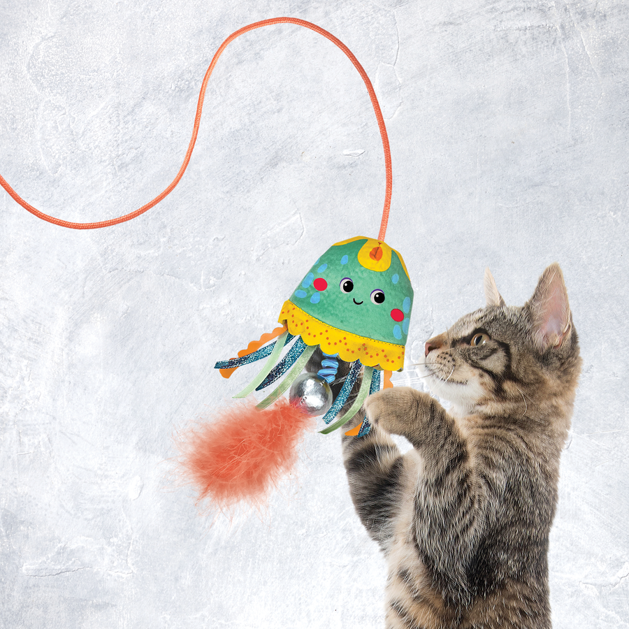 Cat playing with KONG Teaser Jellyfish Cat Toy