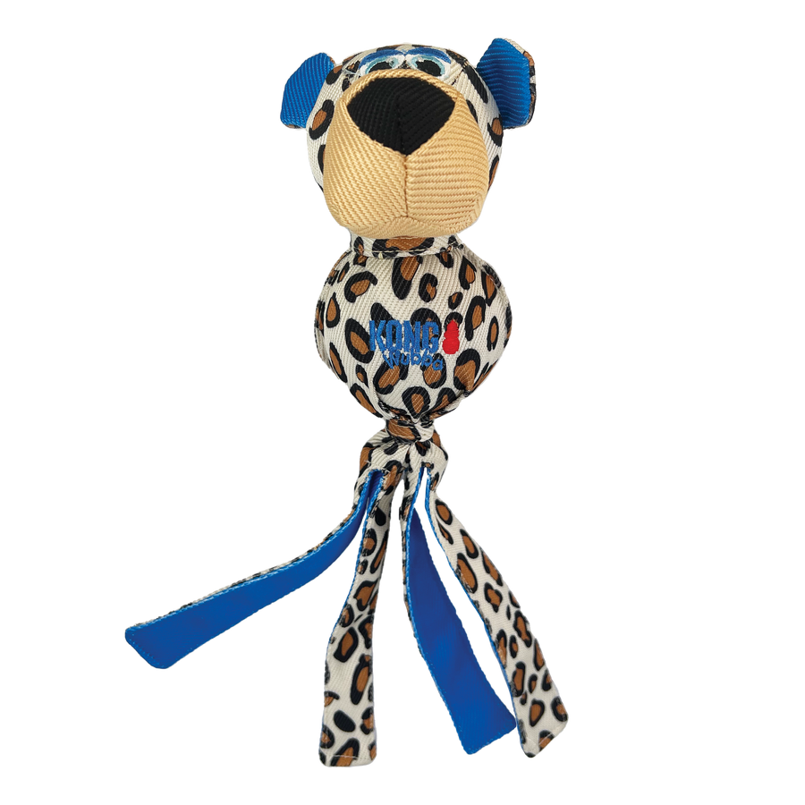 Front of KONG Wubba Zoo Cheetah Dog Toy with Blue Accent