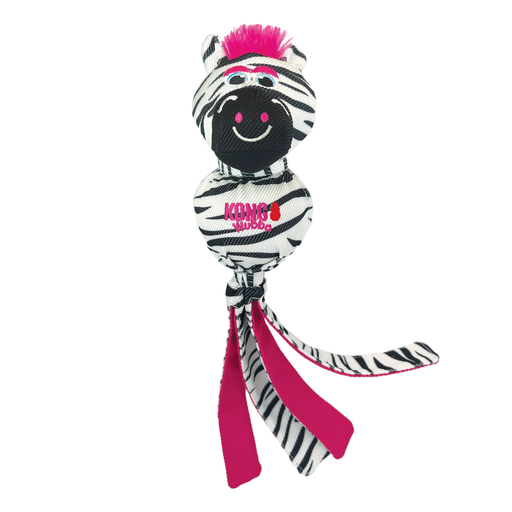 KONG Wubba Zoo Zebra Dog Toy with Pink Accent