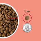 Kibble size is 14 mm.