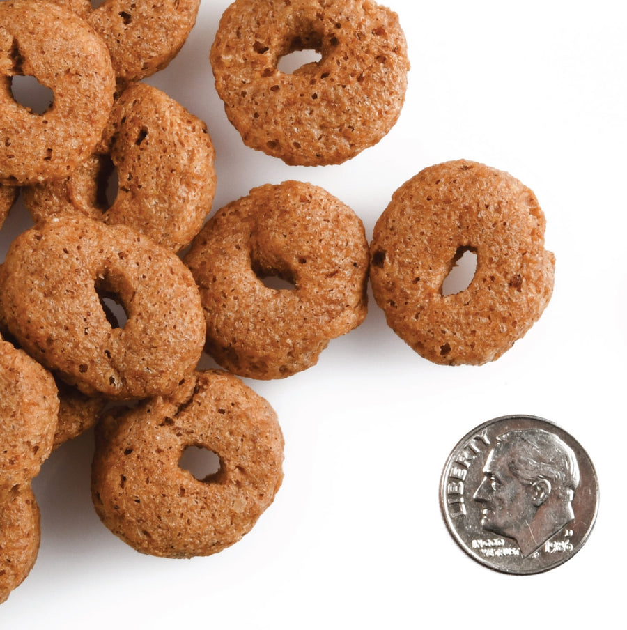 A size for every dog. Kibble approximately 2x size of a dime.