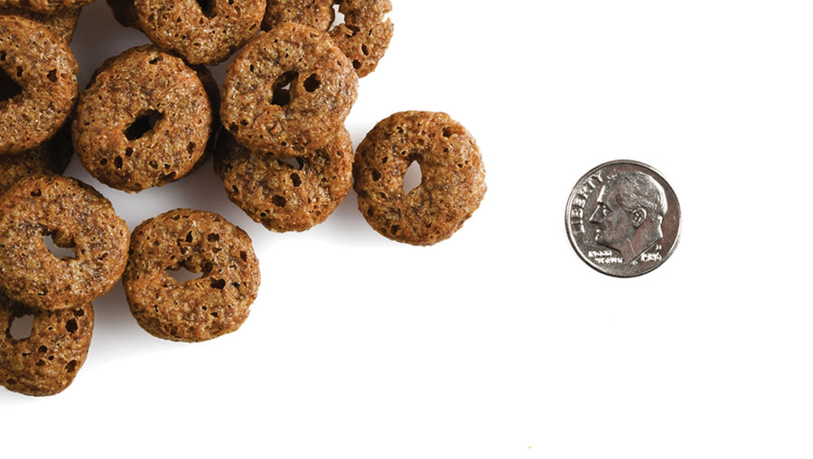 A size for every dog. Kibble approximately 2x size of a dime.