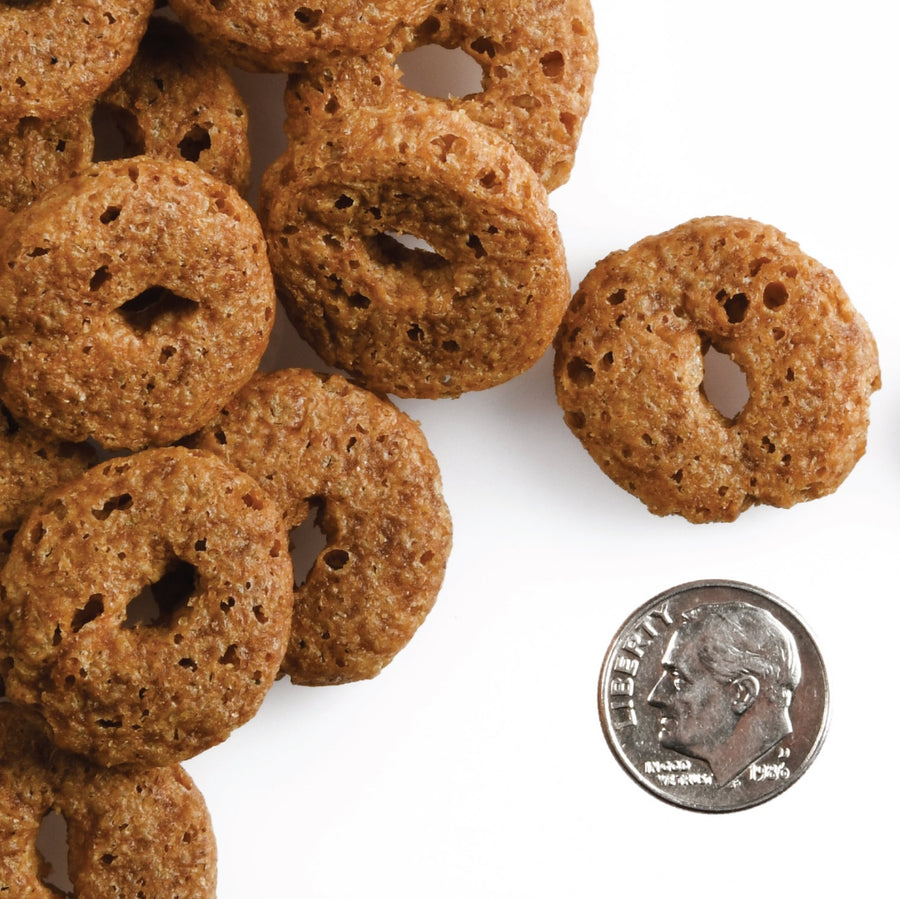 A size for every dog. Kibble approximately 2x size of a dime.