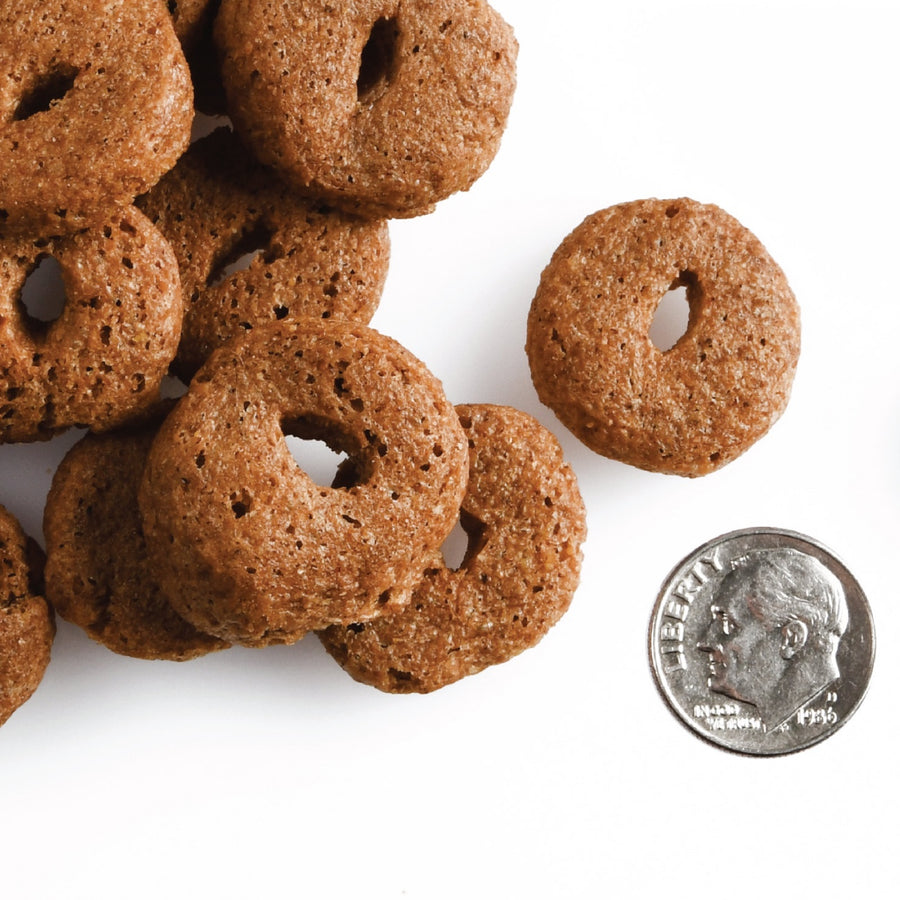 A size for every dog. Kibble approximately 2x size of a dime.