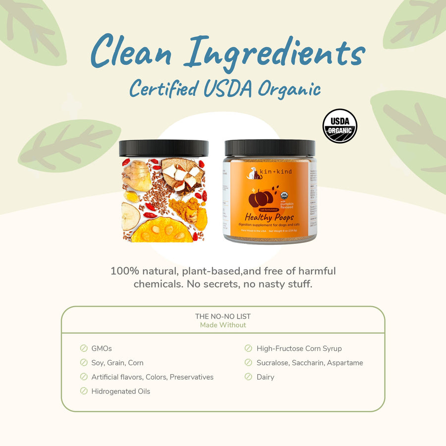 No No List for Kin + Kind Healthy Poops Digestive Supplement for Dogs & Cats